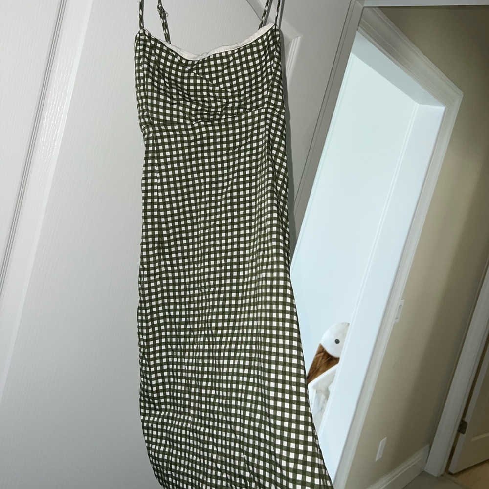 Women’s Urban Outfitters Olive Green Gingham Mini Dress, size 0